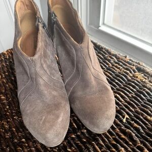Clarks Taupe Suede Ankle Booties with Side Zip